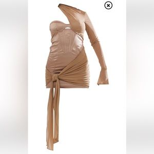 Structured Corset Bodice Gown with Sheer Mesh Panels Taupe main image 1